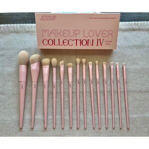 Jessup 14Pieces T495 Pink Premium Vegan Blending Face Brush Set